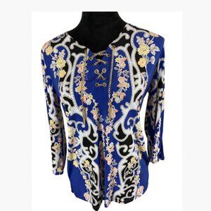 IM Collection Elegant Multicolor Tunic with Gold Chains Tassels  Size PM  EUC